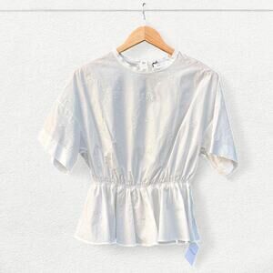 Longchamp Eyelet Blouse Peplum Top in White